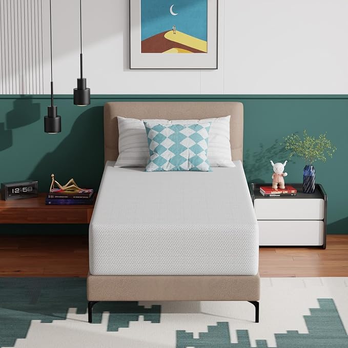 PayLessHere 12 Inch Twin XL Green Tea Memory Foam Mattress Cooling Gel Infused Mattress,Medium Firm Mattresses Fiberglass Free/CertiPUR-US Certified/Bed-in-a-Box/Pressure Relieving Twin XL Size,White