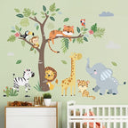 decalmile Jungle Animals Tree Wall Decals Elephant Giraffe Lion Safari Wall Stickers Baby Nursery Kids Bedroom Living Room Wall Decor