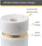 Cork & Mill Taper Candle Holders for Candlesticks, Set of 2 Handcrafted White Marble and Gold Brass Candle Stick Holders, Modern Centerpiece for Dining Table Decor or Mantle