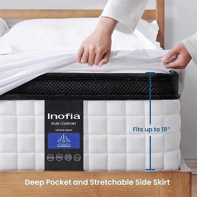 Inofia Queen Mattress 12 inch - Hybrid Queen Size Mattresses Cool Bed with Waterproof Mattress Protector Included, Medium Firm Feel, Motion Isolation, 101 Nights Trial