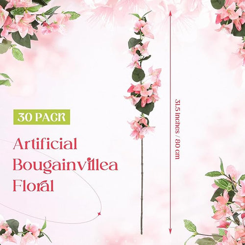 30 Pcs Artificial Faux Bougainvillea Fake Flower Silk Bougainvillea Branches UV Resistant Outdoor Indoor Decoration for Wedding Home Centerpieces Outside Decor (Peach Pink)