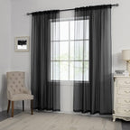 HUTO Black Sheer Curtains 96 Inches Long for Living Room Rod Pocket Voile Window Drapes for Bedroom,2 Panels