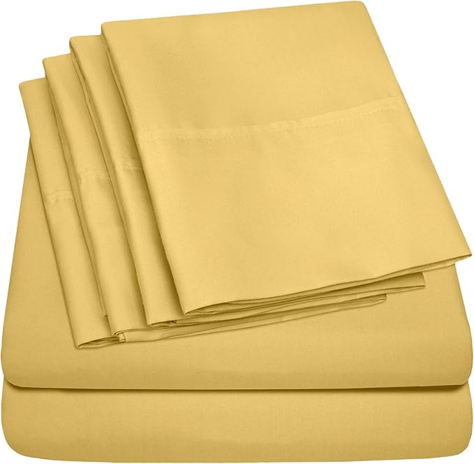 Sweet Home Collection 6 Piece 1500 Supreme Collection Brushed Microfiber Deep Pocket Sheet Set-2 Extra Pillow Cases, Great Value, Rv Short Queen, Yellow