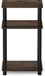 Furinno Just 3-Tier Turn-N-Tube End Table / Side Table / Night Stand / Bedside Table with Plastic Poles, 2-Pack, Columbia Walnut/Black