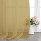 Chyhomenyc Sheer Gold Curtains 90 inches Long 2 Panels, Light Filtering Soft Airy Solid Elegant Voile Window Treatment Drapes for Bedroom Living Room Wedding Party Decor, 42 Wx90 L Inches
