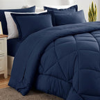 CozyLux California King Comforter Set Navy Blue - Cal King Bed in a Bag 7 Pieces, Luxury Soft Bed Set for All Seasons, Bedding Set with Down Alternative Comforter, Sheets, Pillowcases & Shams