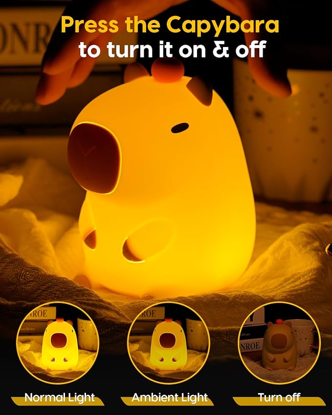Amaredom Capybara Night Light, Cute Capybara Lamp, Silicone Dimmable Nursery Nightlight, Rechargeable LED Bedside Lamp with 20 Minutes Timer & Tap Control Baby Girls Women Bedrooms, Living Room
