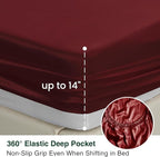 Love's cabin Full Size Satin Sheet Sets - 4 Piece Burgundy Silky Satin Sheet Set Full with Deep Pocket, Luxury Silk Feel Satin Bed Sheets Full Bedding Set (1 Flat Sheet,1 Fitted Sheet,2 Pillow Cases)