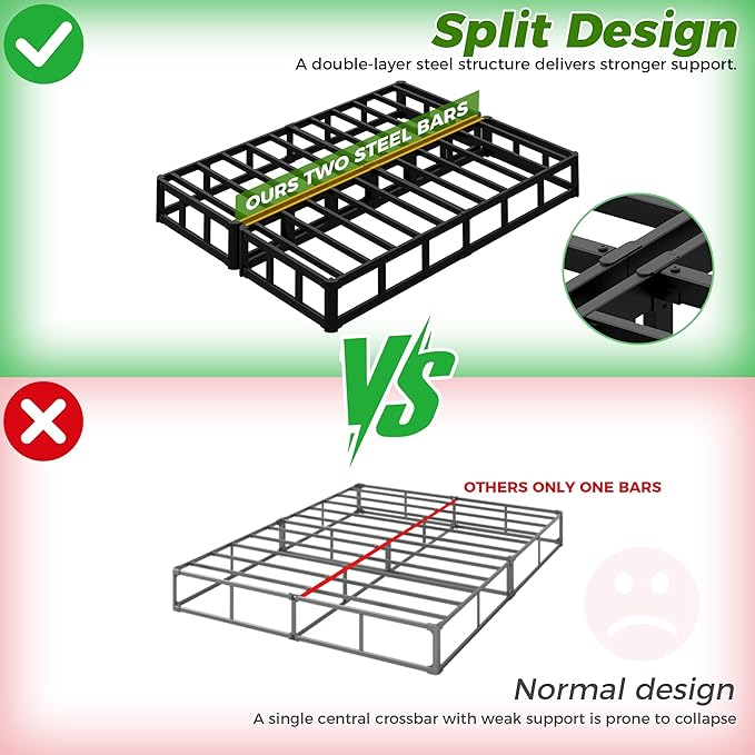 EMODA Split King Box Spring 10 Inch Heavy Duty Bed Base Metal Mattress Foundation with Fabric Cover in 2 Piece, Noise Free, Easy Assembly