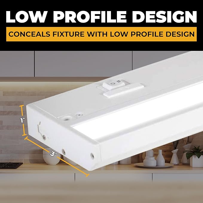 LED Under Cabinet Lighting Hardwired - 3CCT 24 Inch White Finish - Undercabinet Lights for Kitchen - Linkable Undercounter Dimmable Plug in Light or Hard Wired - Under Counter Fixture Direct Wire