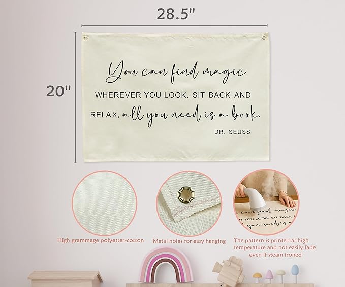 Inspirational Nursery Classroom Above Crib Bedroom Playroom Reading Room Wall Decor Hanging Rectangular Banner Flag Wall Sign Decor for Baby Toddler Boy Girl Kids Christmas Gift You Can Find Magic