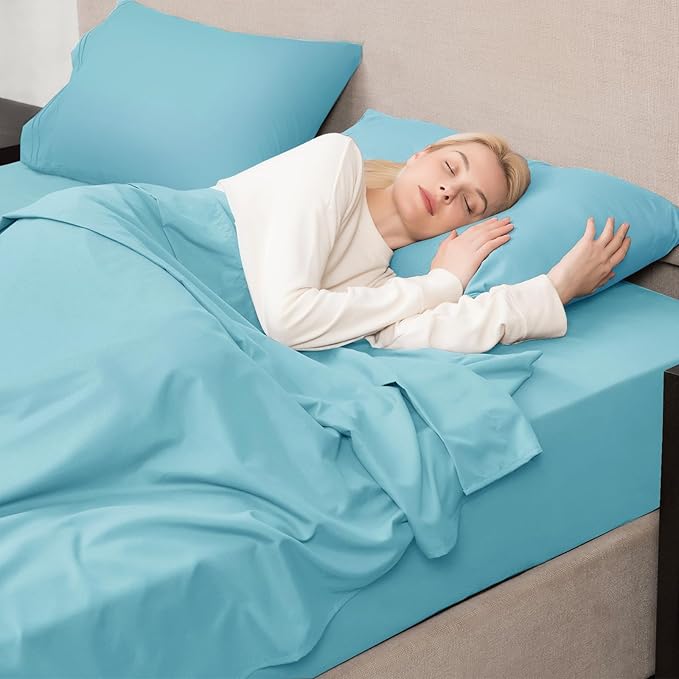 Mejoroom Twin Sheet Set - Hotel Collection Twin Sheets - Bedding Sheets & Pillowcases with Deep Pocket Fitted Sheet, Breathable, Wrinkle & Fade Resistant - 3 Piece(Baby Blue)