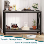 BON AUGURE Console Tables for Living Room, Industrial Couch Table Behind Sofa, Wood Metal Entryway Tables for Hallway, Entry Way Table for Foyer, Entrance, Front Door (Dark Grey Oak, 47 Inch)