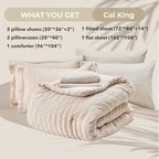 HYMOKEGE Beige California King Comforter Set Seersucker 7 Pieces, All Season Luxury Bed in a Bag for Bedroom, Bedding Set with Comforters, Sheets, Pillowcases & Shams
