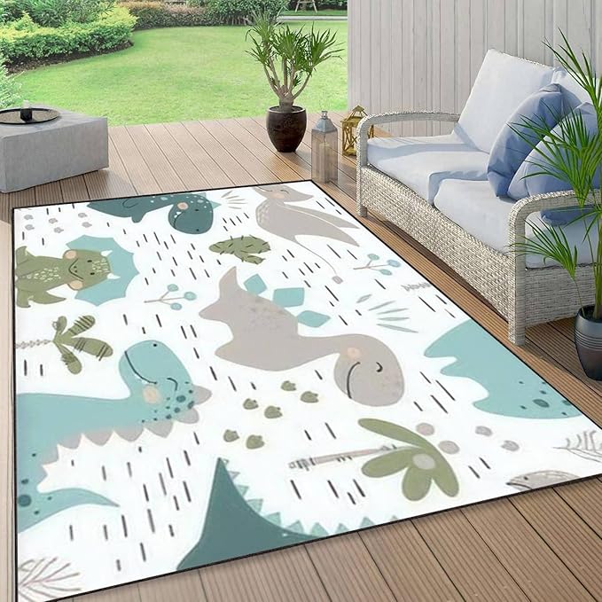Dinosaur Baby boy Seamless Sweet Dino Palm Cactus Scandinavian Cute Area Rug Outdoor Patio Rug Play Mat Modern Floor Carpet Non-Slip Home Decor Living Room Kids Bedroom Nursery, 6x9 ft