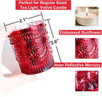 VOHO Red Mercury Glass Candle Holder Set of 12, Boho Sunflower Red Votive Candle Holders for Table Centerpiece, Festive Tealight Candle Holder for Christmas, Thanksgiving, Valentines Day Decorations