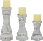 Deco 79 Wood Solid Candle Holder, Set of 3 12", 9", 7"H, Gray