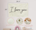I love You Rectangular Canvas Banner-Boho Flag Wall Decor for Boy Girl Kids Friends,Nursery Babyroom Above Crib Bedroom Living Room Office-Baby Growth Stuff-Baby Shower Birthday Christmas Gift