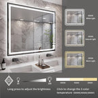 Bathroom Mirror Frame, 48x40 Inch Black Framed Gradient Front and Backlit LED Bathroom Mirror, 3 Colors Dimmable CRI>90, IP54 Enhanced Anti-Fog Wall Mounted LED Mirror