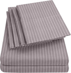 Twin Size Bed Sheets - 4 Piece 1500 Supreme Collection Fine Brushed Microfiber Deep Pocket Twin Sheet Set Bedding - 1 EXTRA PILLOW CASES, GREAT VALUE, Twin, Pinstripe Gray