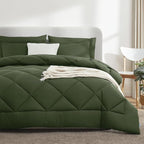 CozyLux King Size Comforter Set Olive Green - 7 Pieces Bed in a Bag King, Luxury Soft Bed Set for All Seasons, Bedding Set with Down Alternative Comforter, Sheets, Pillowcases & Shams