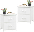 Somdot Nightstand Set of 2, Small Dresser for Bedroom with 2 Drawers, Bedside Table Night Stand End Table with Fabric Bins for Bedroom Kids Closet Dorm Guest Room, White Leather