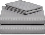 LuxClub 4 PC King Size Sheet Set Bed Sheets, Breathable Luxury Deep Pockets Wrinkle Free Cooling Sheets Machine Washable Hotel Bedding (King, Striped Light Grey)
