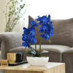 Large Artificial Potted Orchid Plant, Silk Flower Arrangement with Ceramics Vase, Navy Blue