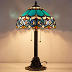 Tiffany Stained Glass Table Lamp 12X12X21Inch Resin Base Desk Bedroom Living Room Reading Light (Blue Jewelry Baroque)