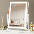 Vanity Mirror with Lights, 18"x13" Hollywood Lighted Makeup Mirror for Tabletop & Bedroom 3 Color Lighting Modes Smart Touch Control 360° Rotation Detachable