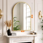 Sweetcrispy Arched Bathroom Mirror 38x26 Inch Gold Metal Framed Arch Vanity Mirror for Wall, Over Sink, Farmhouse, Restroom, Anti-Rust, Modern Decorative, Hanging or Leaning