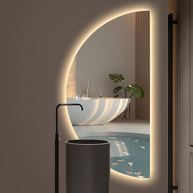 Half Moon Mirrors for Wall, LED Bathroom Mirrors with Lights-Anti-Fog Wall Mirror,Touch Switch Backlit Bathroom Mirror-3 Colors-Dimmable Brightness, Memory