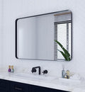 VocalStar Black Metal Framed Bathroom Mirror for Wall, 32 x 40 Inch Large Rounded Rectangle Matte Black Bathroom Vanity Mirror Farmhouse, 1/4-inch Shatterproof Glass | Ultra-Flush Hanging