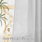 RYB HOME Sheer Curtains for Kitchen - Linen Textured Semi Sheer Curtains Light Glare Filtering for Bedroom Living Room Bathroom Window Decor, Dove Grey, 52 inch Wide x 45 inch Long, 2 Panels