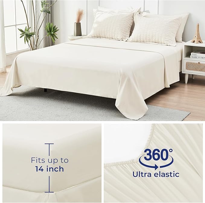 HYMOKEGE Ivory Twin Comforter Set Seersucker 5 Pieces, All Season Luxury Bed in a Bag for Bedroom, Bedding Set with Comforters, Sheets, Pillowcase & Shams