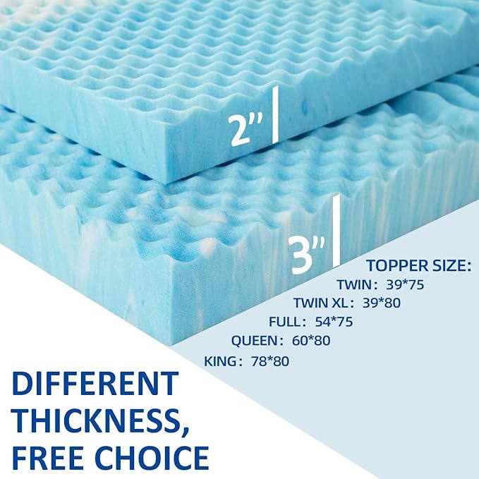 SINWEEK 2 Inch Mattress Topper 5-Zone Memory Foam Mattress Topper Pressure Relieve Soft Mattress Pad, CertiPUR-US Certified, King Size Blue