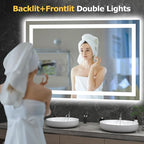 48X32 LED Bathroom Mirror with Lights, Anti-Fog, Dimmable, Backlit + Front Lit, Smart Bathroom Vanity Mirror, Memory Function, Shatterproof, Tempered Glass (Horizontal/Vertical)