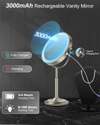 Makeup Mirror with Lights, 1X/30X Lighted Magnifying Mirror Height Adjustable, 3000mAh Rechargeable Double Sided Vanity Mirrors with 3 LED Lighting and Adjustable Brightness for Desk Women Gift