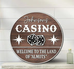 Custom Casino Name Sign, Personalized Dice Poker Signs, Large Wooden Casino Playing Wall Decor, Front Door Sign, 3D Wooden Hanging Home Decor Sign Gifts for Boys Girls, Casino Decorations