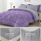 HEVUMYI King Comforter Set - 7-Piece All Season Bed in a Bag King, Ultra Soft Bedding Set with Comforter, Flat Sheet, Fitted Sheet, Pillowcases, Pillow Shams, Purple & Light Grey