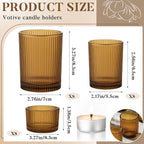 Mumufy 48 Pcs Assorted Votive Candle Holders Ribbed Glass Tealight Candle Holder Bulk for Table Centerpiece, Baby Shower, Home and Wedding Party Decoration (Amber)