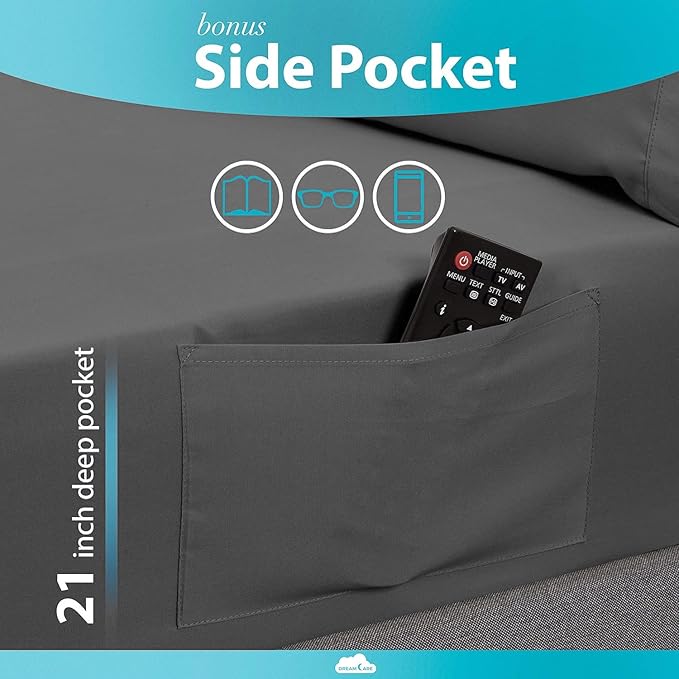 DREAMCARE King Size Sheets Set – 6 pcs Cooling Bed Sheets – up to 15” Deep Pocket King Sheet Set – 2500 Supreme Collection – Extra Soft 100% Brushed Microfiber Hotel Luxury with Side Pocket – D Gray