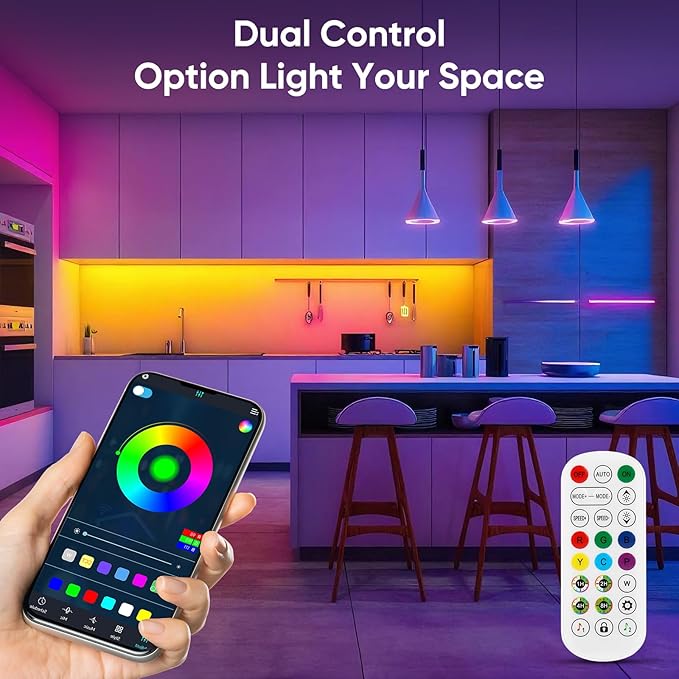 Led Lights for Bedroom IC+RGB Music Sync Color Changing Led Strip Lights with Remote App Control Led Strip, Led Lights for Room Home Kitchen Decor Party (166FT)