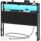 Rolanstar Headboard for Full Size Bed with Storage, 60,000 DIY Color of LED Light, Head Board with USB & Type C Port, Height Adjustable, Black Cabeceras de Cama Comfortable Modern, Wood