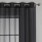 KEQIAOSUOCAI Patio Door Sheer Curtain Panels - 108 inch Length Ceiling to Floor Extra Long Voile Drape Curtains Window Treatment for Sliding Glass Door (Jet Black,2 Pieces,W 54 x L 108 inches Long)