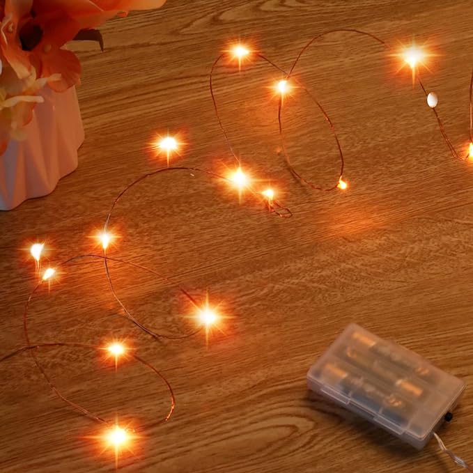 Mini Halloween Fairy Lights Battery Operate, 4 Pack Copper Wire Night Lights 3*AAA Battery Powered Led Starry Fairy String Lights for Bedroom, Christmas, Party, Decoration(5m/16ft Orange)