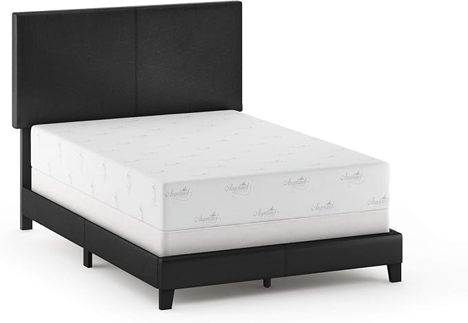 FURINNO Pessac PU Leather Upholstered Platform, Full, Black