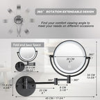 Wall Mounted Makeup Mirror with 3 Color Lights Stepless Dimming, 8" 1X/10X Magnifying LED Two Sided Touch Sensor Extendable Arm 360 Swivel Shaving Light Up Mirror Hardwired for Bathroom, Matte Black
