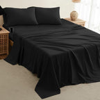 DREAMCARE Twin XL Sheet Sets - 4pc Cooling Sheets XL Twin Sheets - Twin XL up to 21” Deep Pocket – Hotel Luxury Extra Long 100% Brushed Microfiber with Side Pocket - Black