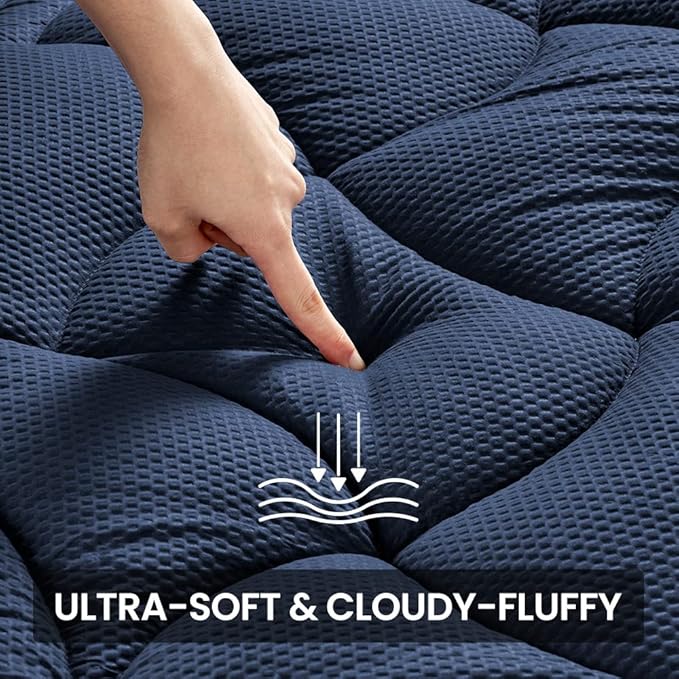 SLEEP ZONE Cooling Mattress Topper California King, Premium Zoned Cool Mattress Pad Cover, Padded Mattress Protector Breathable Washable, Deep Pocket 8-21" (Navy, Cal King)